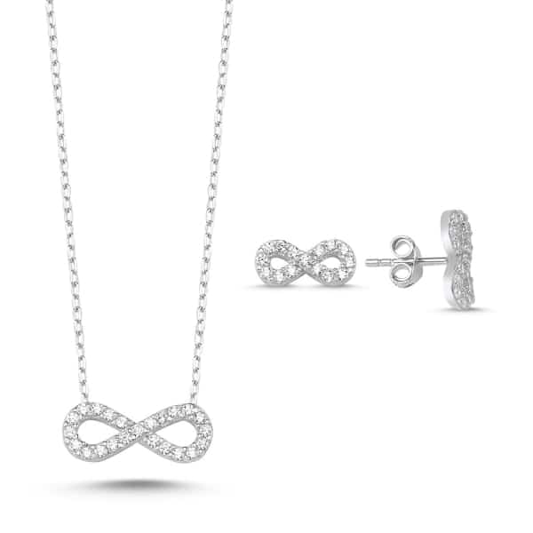 Infinity-Set Kette und Ohrringe mit Zirkonia aus 925er Silber – Ansicht 2