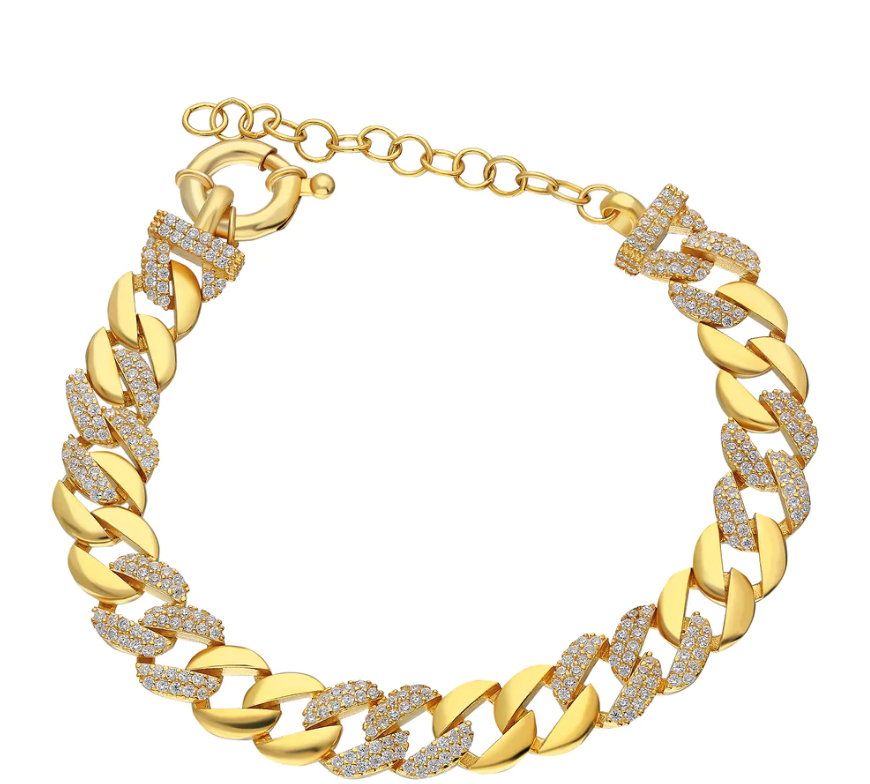 Gourmet-Armkette mit halbseitigem Zirkonia-Besatz aus 925er Silber