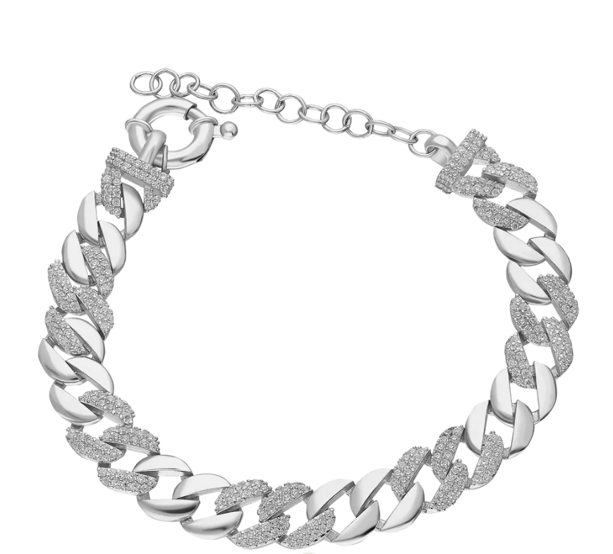 Gourmet-Armkette mit halbseitigem Zirkonia-Besatz aus 925er Silber – Ansicht 2