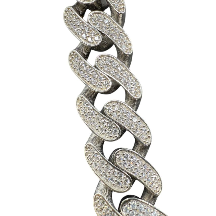 Set Iced Out Cuban Link Kette 15 mm aus rhodiniertem 925er Silber – Ansicht 3