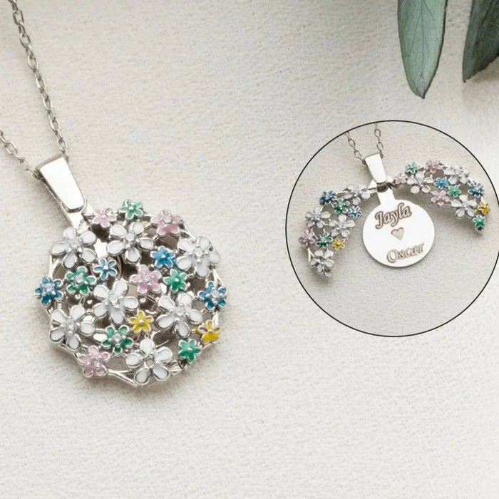 Blumenstrauß-Gravurkette aus 925er Silber