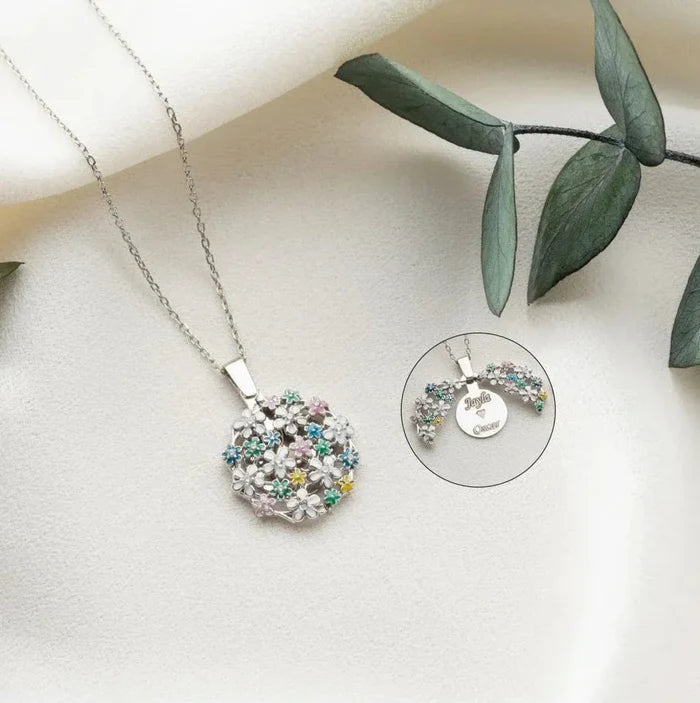 Blumenstrauß-Gravurkette aus 925er Silber – Ansicht 4