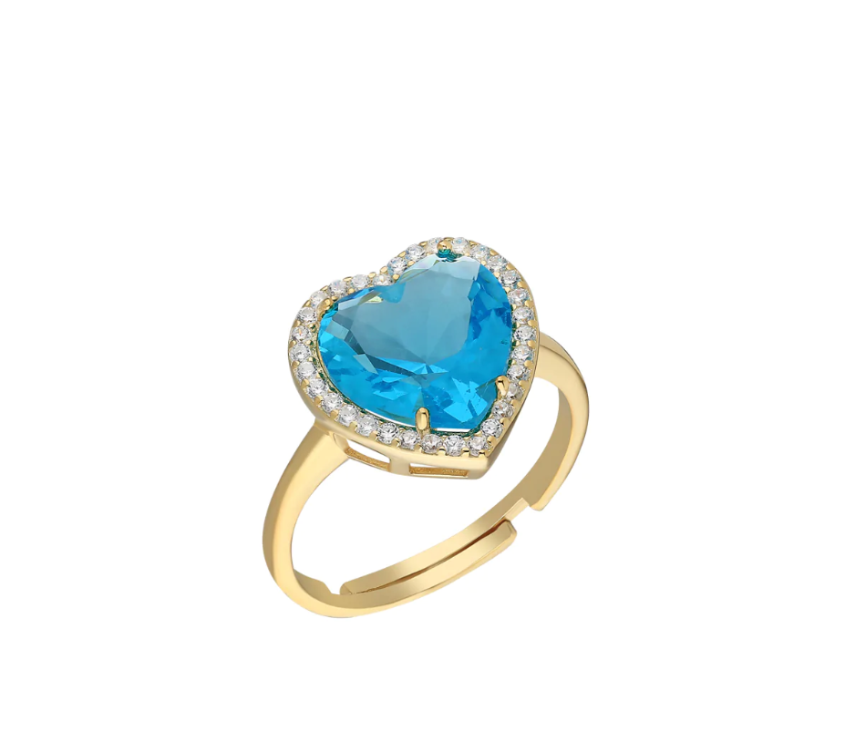 Herzring mit blauen Zirkonia aus 925er Silber