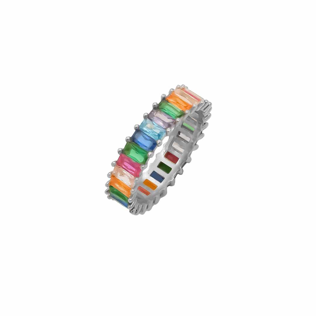 Bold Baguette Ring mit bunten Steinen aus 925er Silber – Ansicht 2