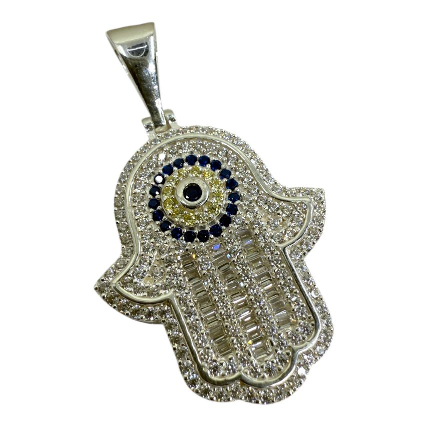 Fatima Hand Anhänger aus 925 Silber Iced Out mit Zirkonia