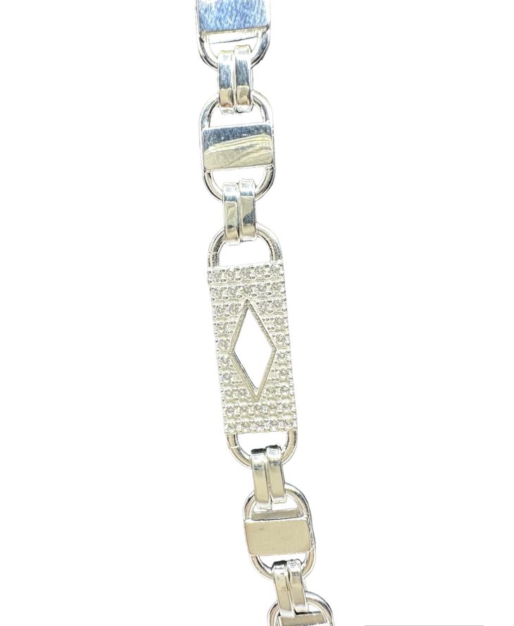 Plattenkette Iced Out (Steigbügelkette) 7 mm aus 925er Silber – Ansicht 3