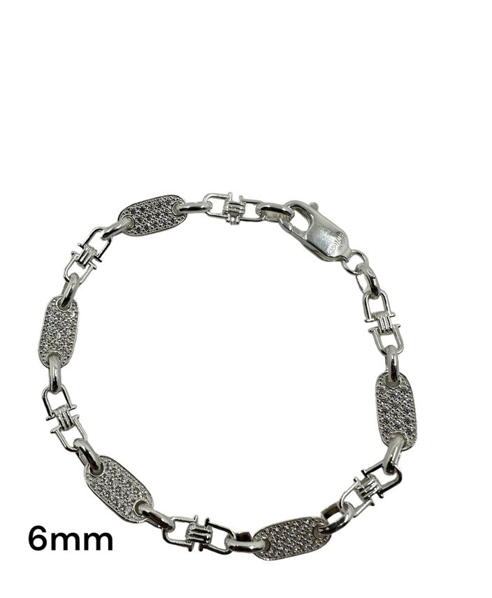 PLATTENKETTE ICED OUT  Armband (Steigbügelkette) - 6MM BREIT- SILBER 925