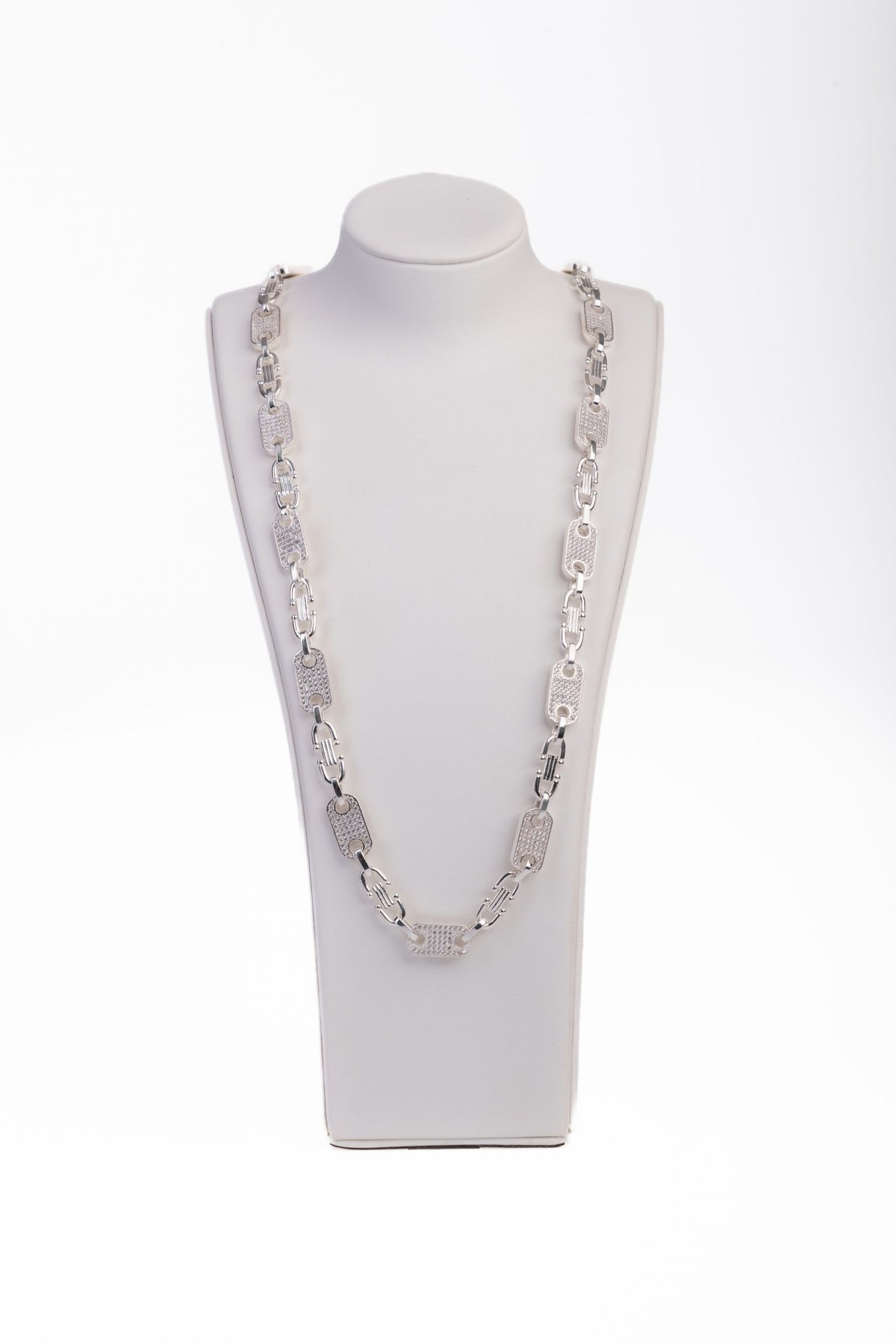 Plattenkette Iced Out (Steigbügelkette) 10 mm aus 925er Silber