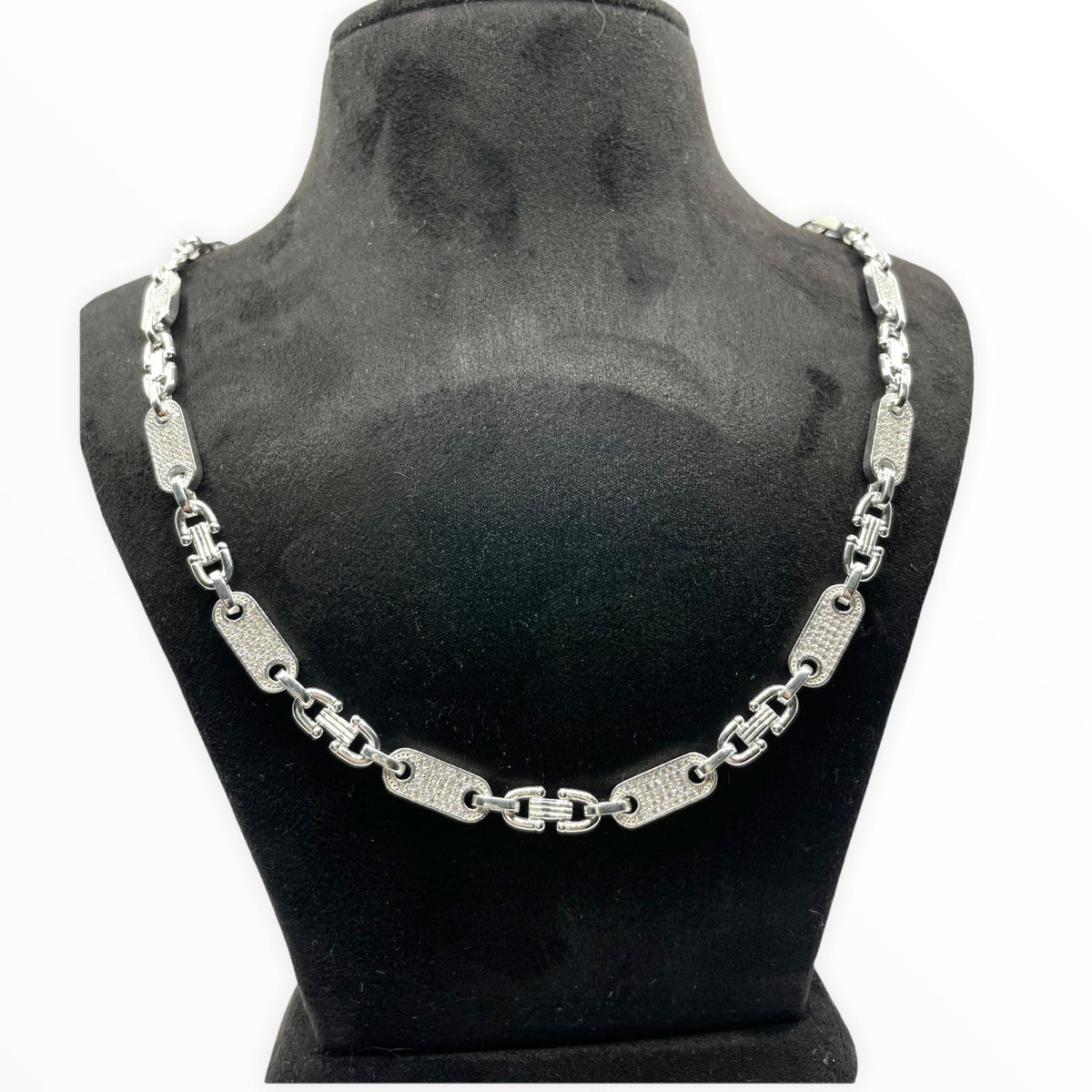Plattenkette Iced Out (Steigbügelkette) 6 mm aus 925er Silber
