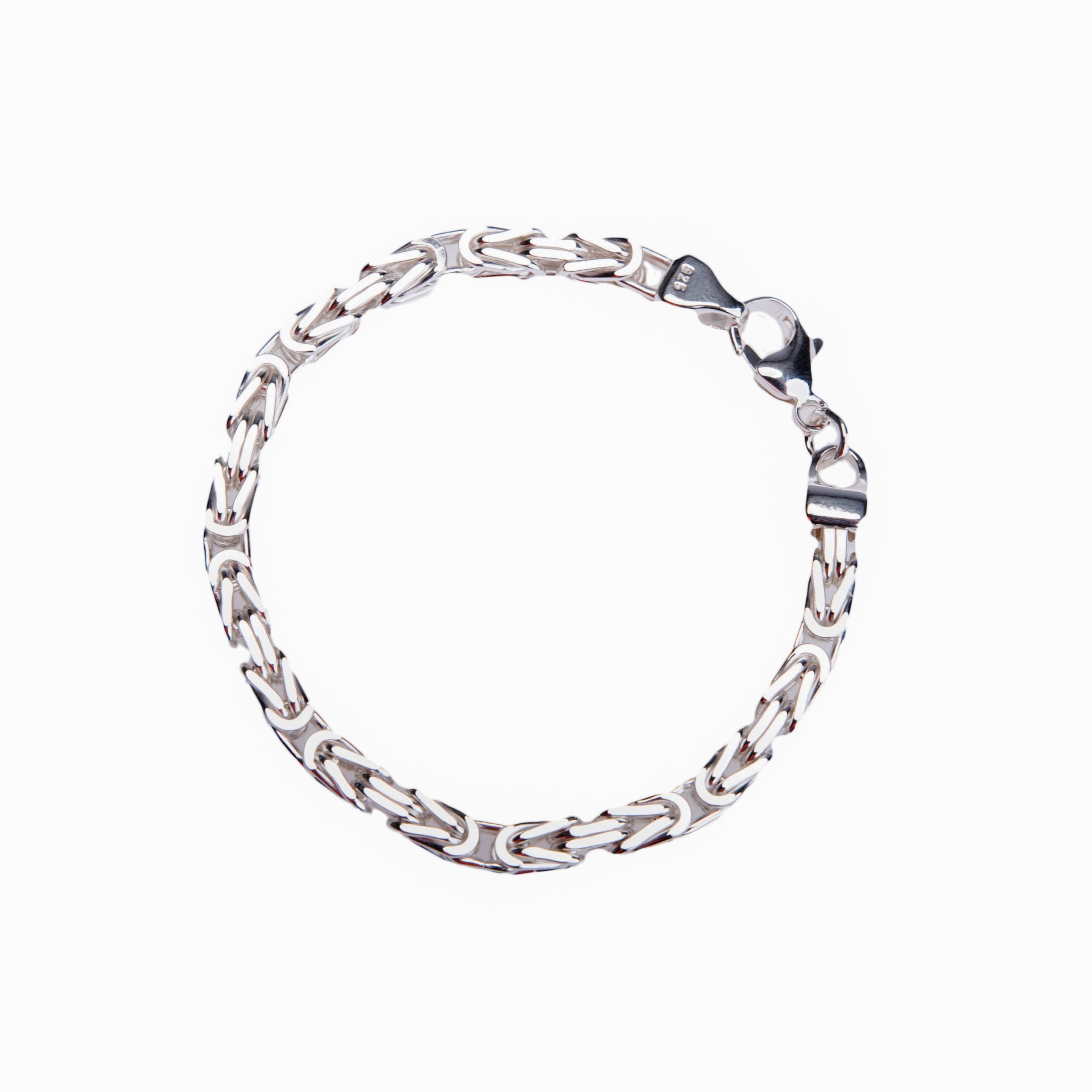 Königskette Armband 5mm (vierkant) aus massivem 925 Silber mit Diamantierten Kanten und hochglanzpolierter Oberfläche.
