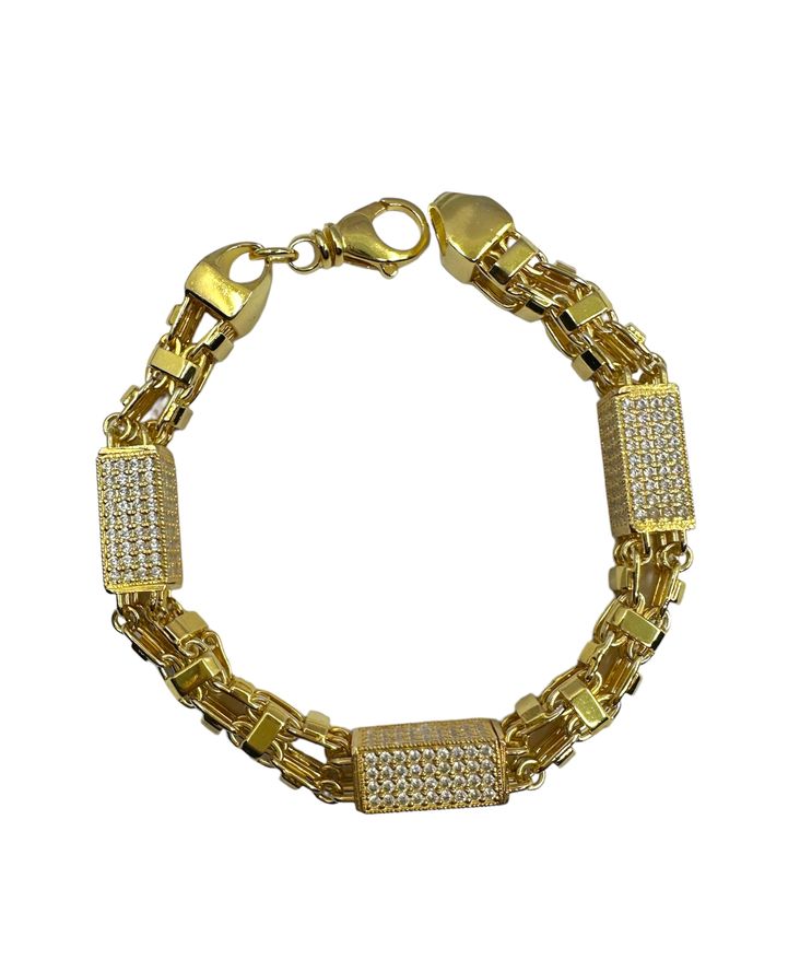 Käfigkette Armband Iced Out 8,5 mm aus 925er Silber, vergoldet