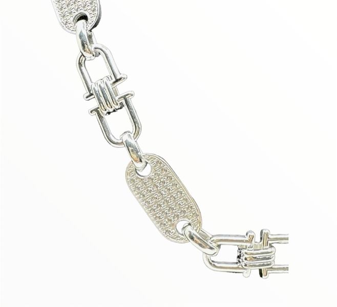 Plattenkette Iced Out (Steigbügelkette) 12 mm aus 925er Silber – Ansicht 3