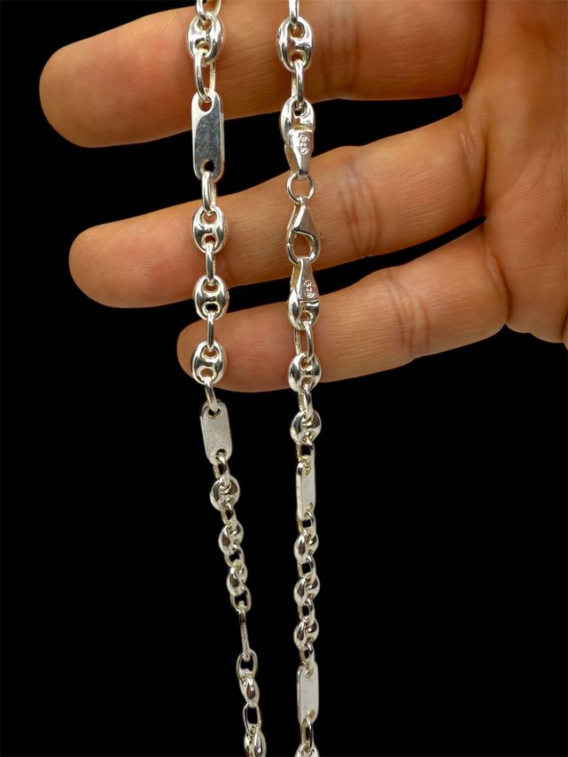 Platten-Bohnen-Kette 5 mm aus 925er Silber – Ansicht 5