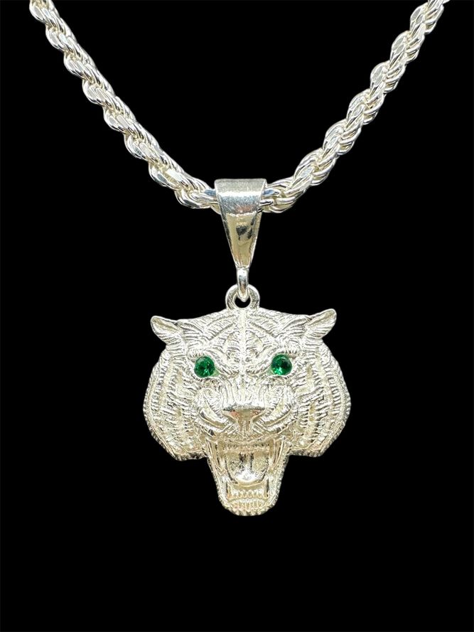 Kordelkette 3,5 mm mit Tigerkopf-Anhänger aus 925er Silber – Ansicht 2