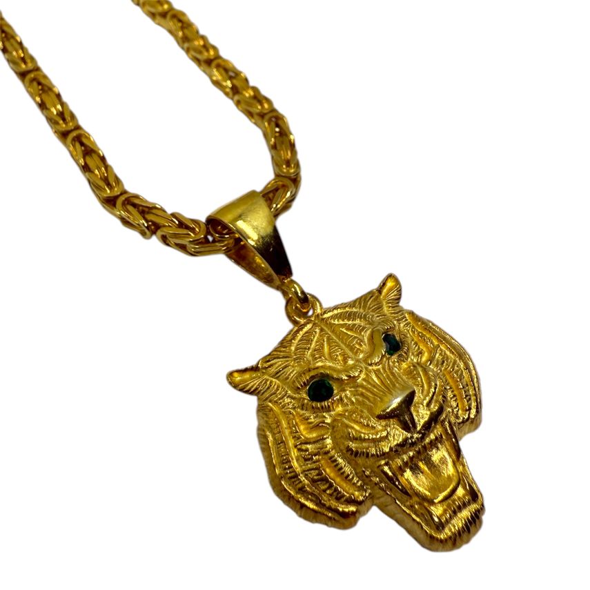 Königskette 3 mm mit Tigerkopf-Anhänger aus 925er Silber, vergoldet – Ansicht 4