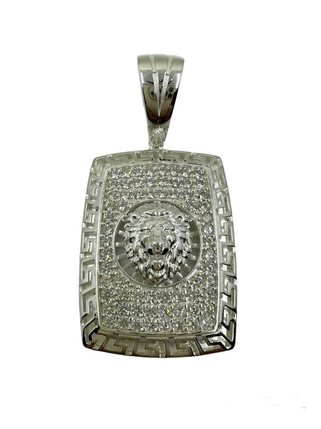 Großer Iced-Out-Löwen-Anhänger aus 925er Sterlingsilber