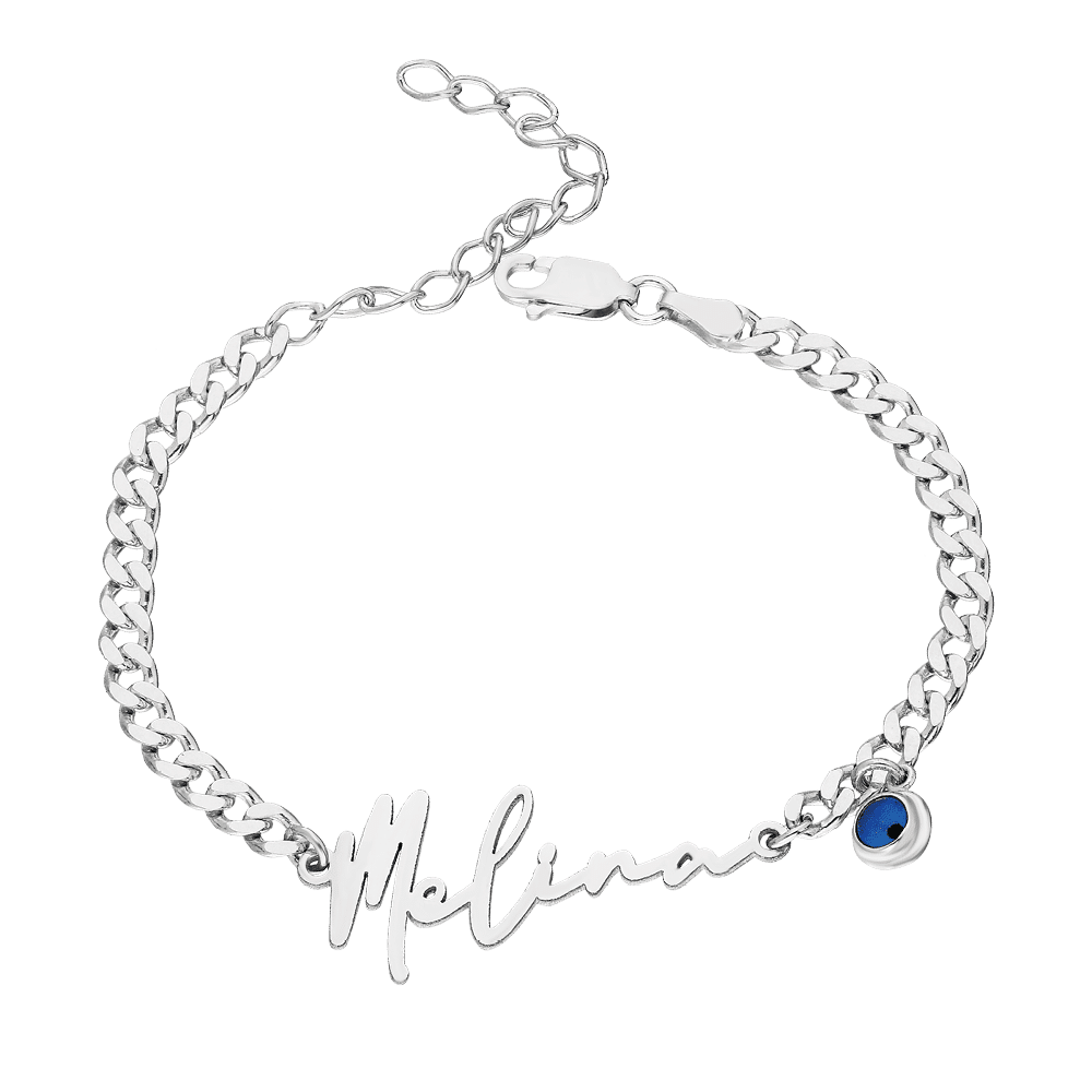 Desaster Cuban-Namensarmband mit Nazar aus 925er Silber – Ansicht 2