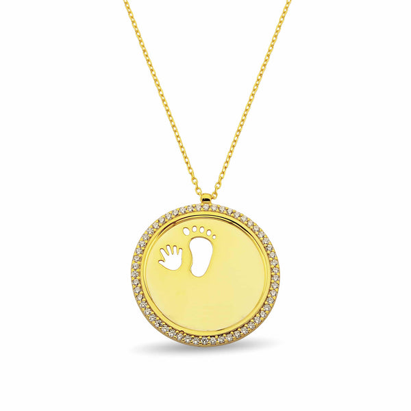 Gravurkette Baby Hand und Fuß mit Zirkonia aus 925er Silber