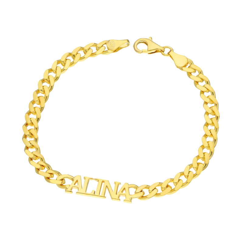 Stilvolle Damen-Namensarmkette im Cuban Link Design aus 925er Silber, personalisierbar.