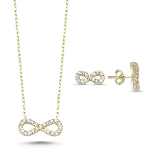 Infinity-Set Kette und Ohrringe mit Zirkonia aus 925er Silber