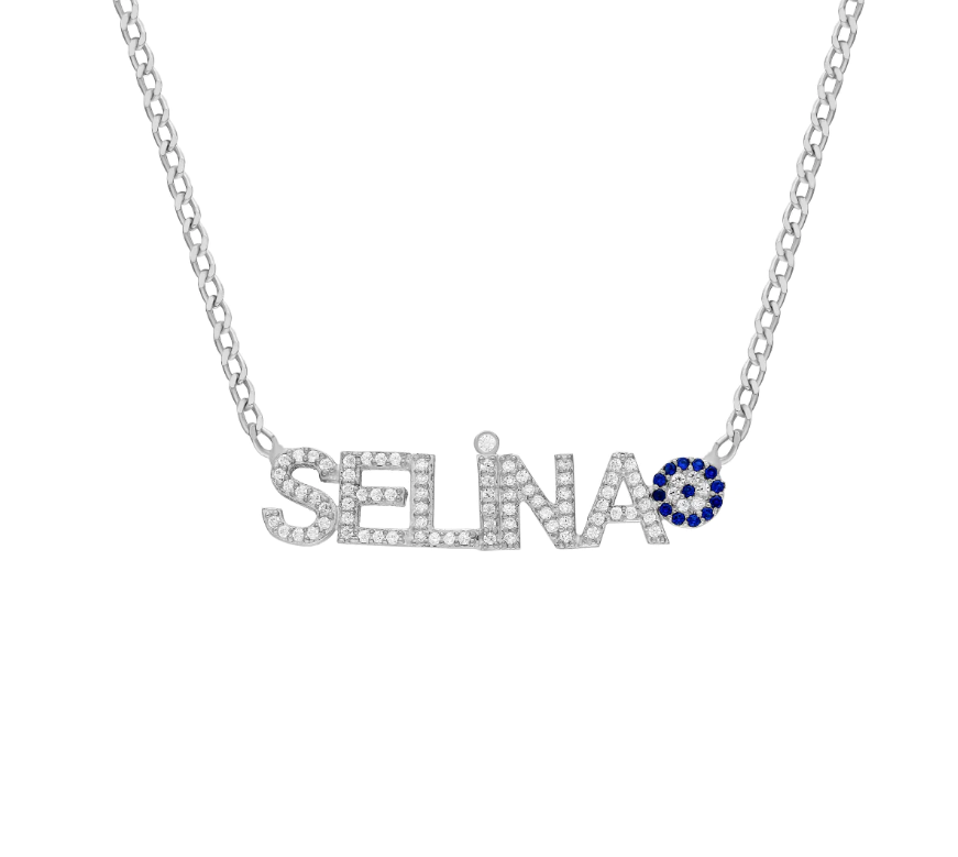 Zirkonia-Namenskette mit Nazar aus 925er Silber – Ansicht 2