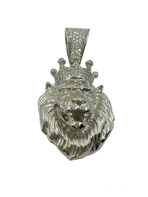 Löwenkopf-Anhänger mit Krone Iced Out aus 925er Sterlingsilber