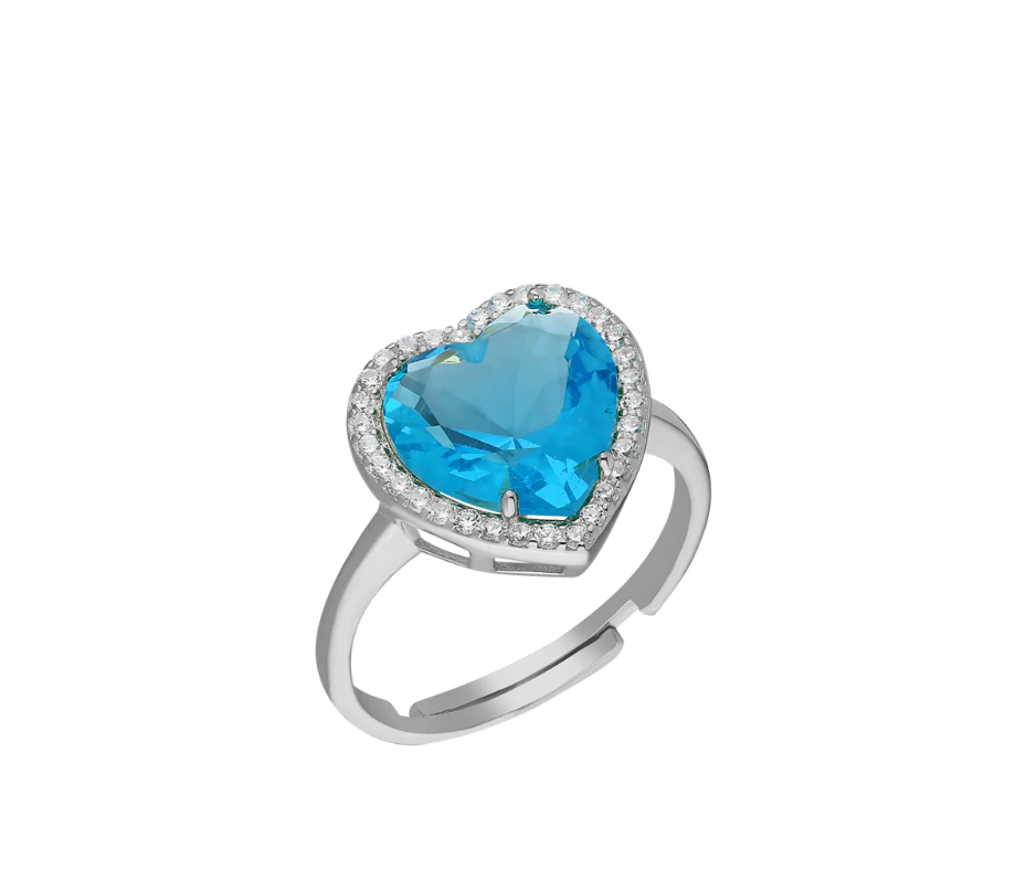 Herzring mit blauen Zirkonia aus 925er Silber – Ansicht 2