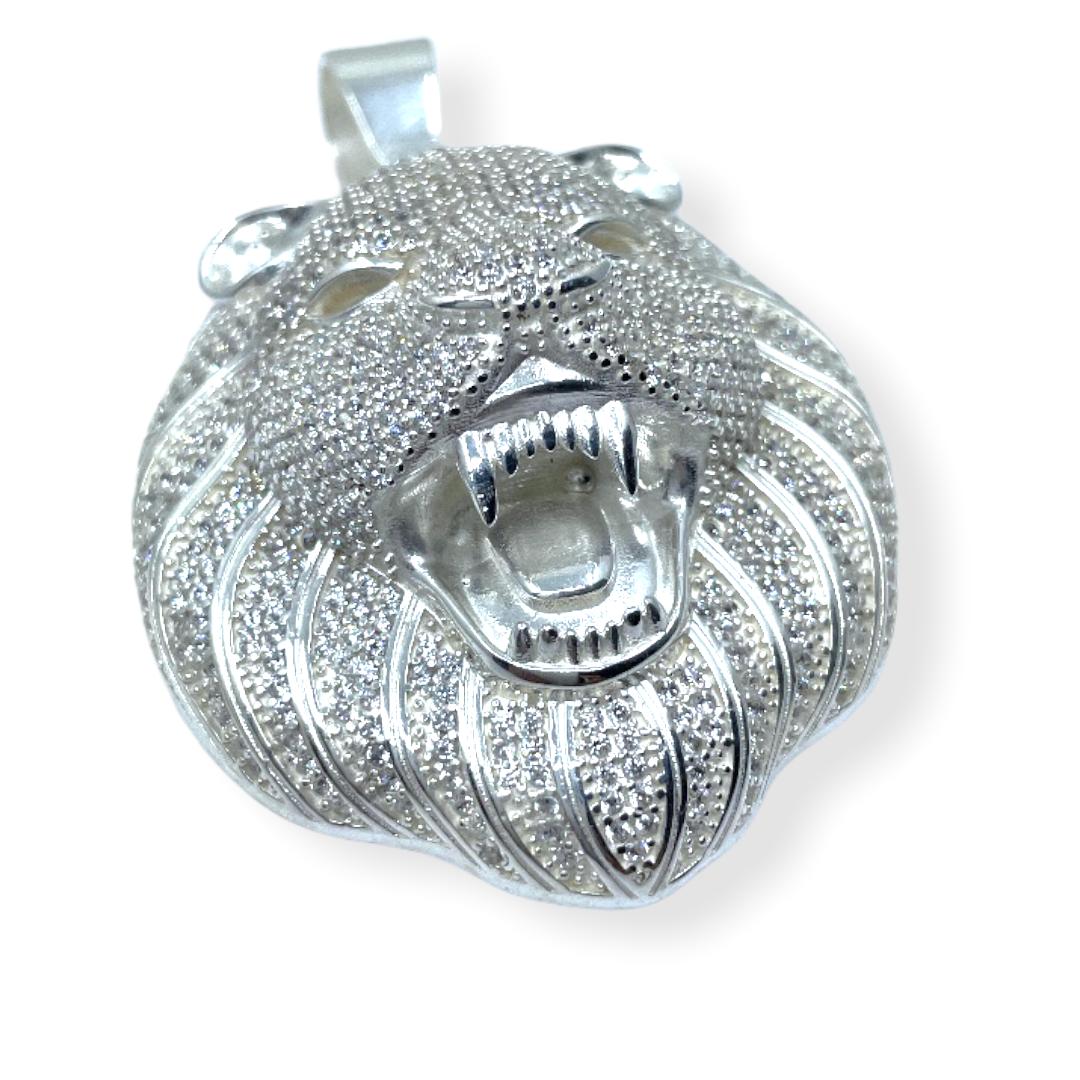 925 Sterling Silber LÖWE KOPF Anhänger Iced Out Massiv (2)