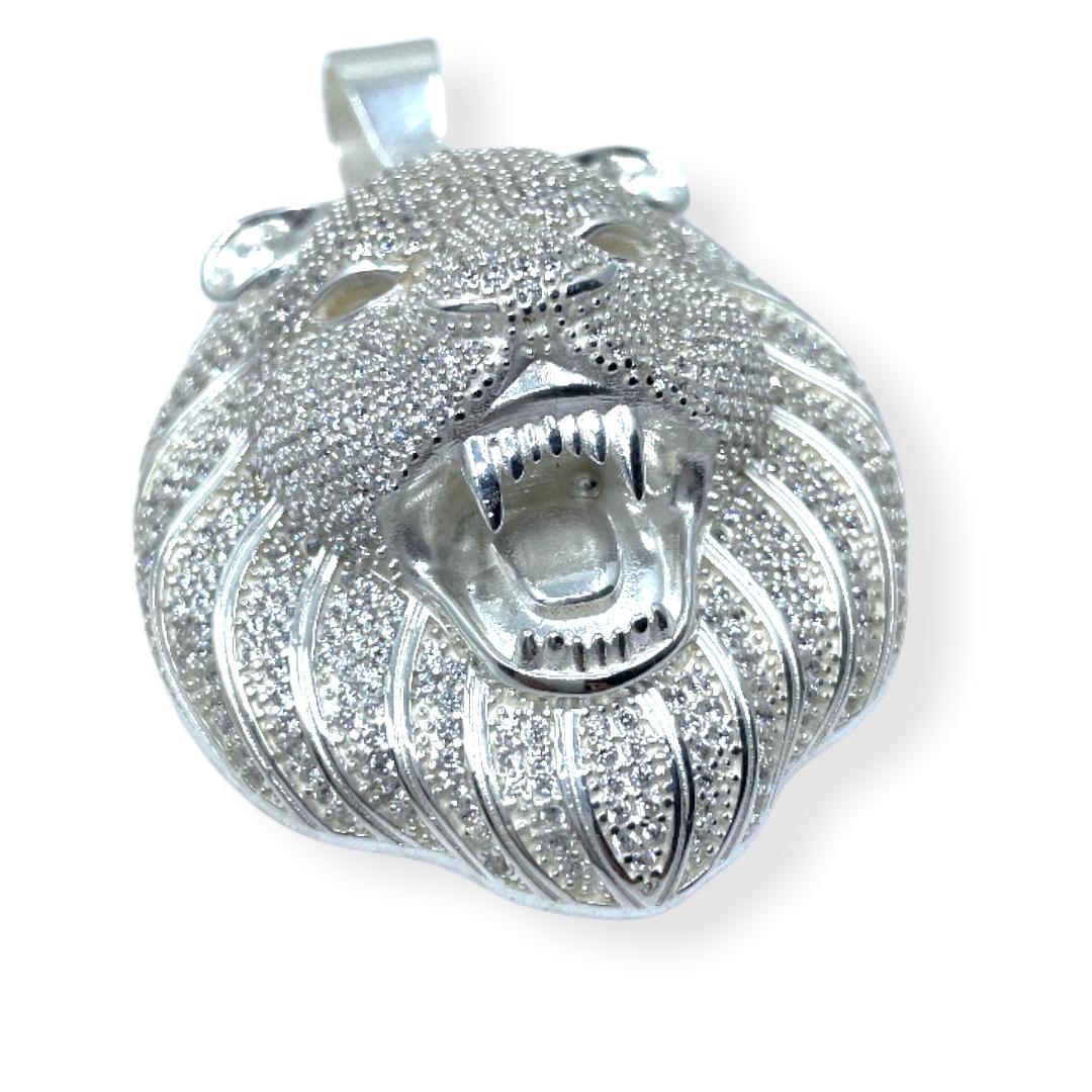 Kleiner Löwenkopf-Anhänger Iced Out aus 925er Sterlingsilber – Ansicht 2