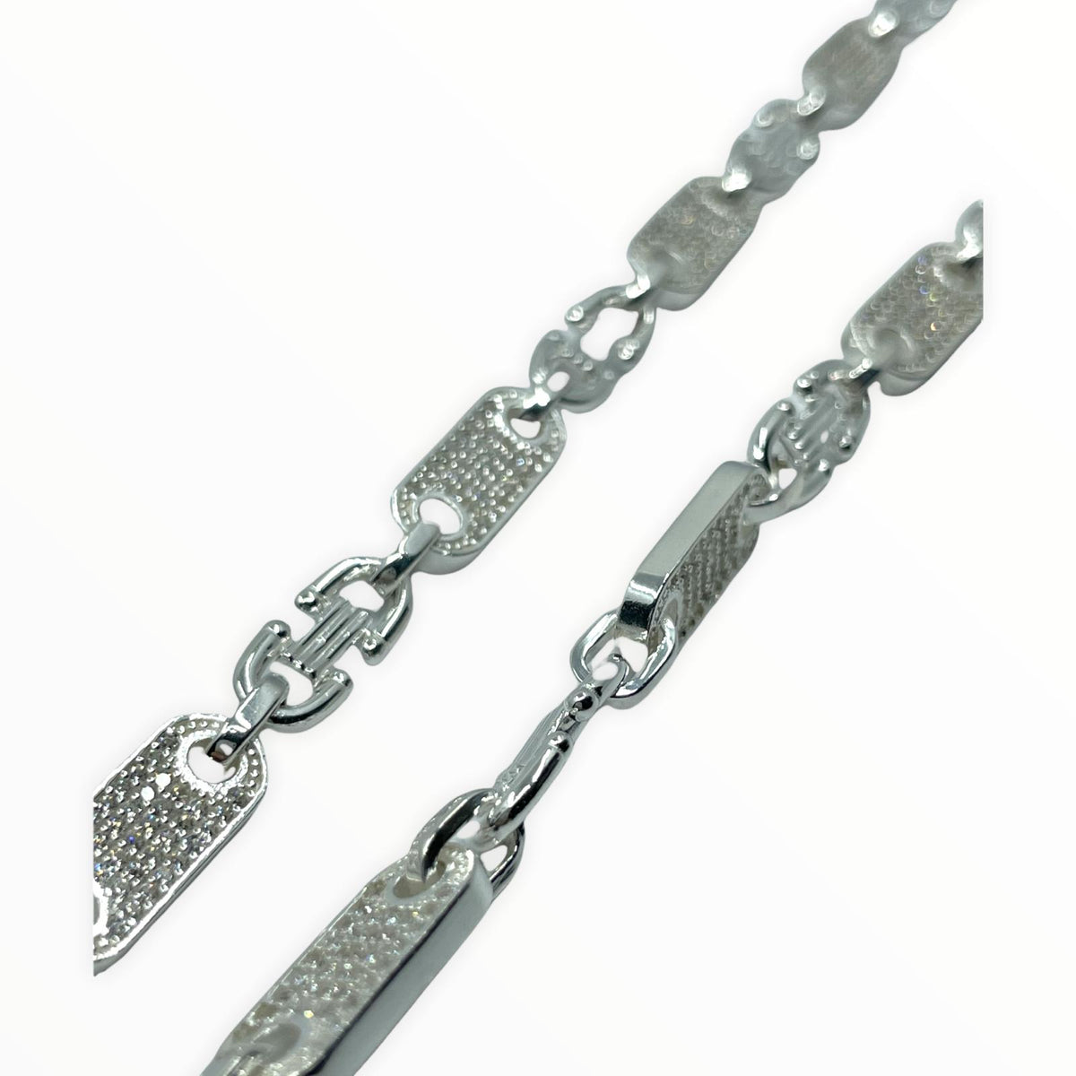 Plattenkette Iced Out (Steigbügelkette) 6 mm aus 925er Silber – Ansicht 4