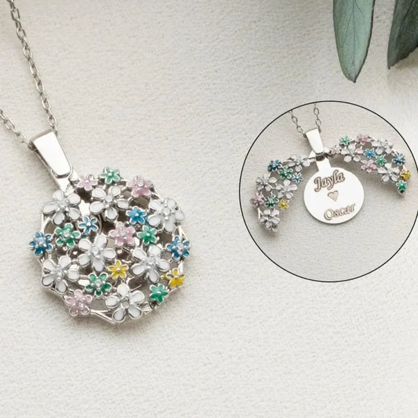 Blumenstrauß-Gravurkette aus 925er Silber