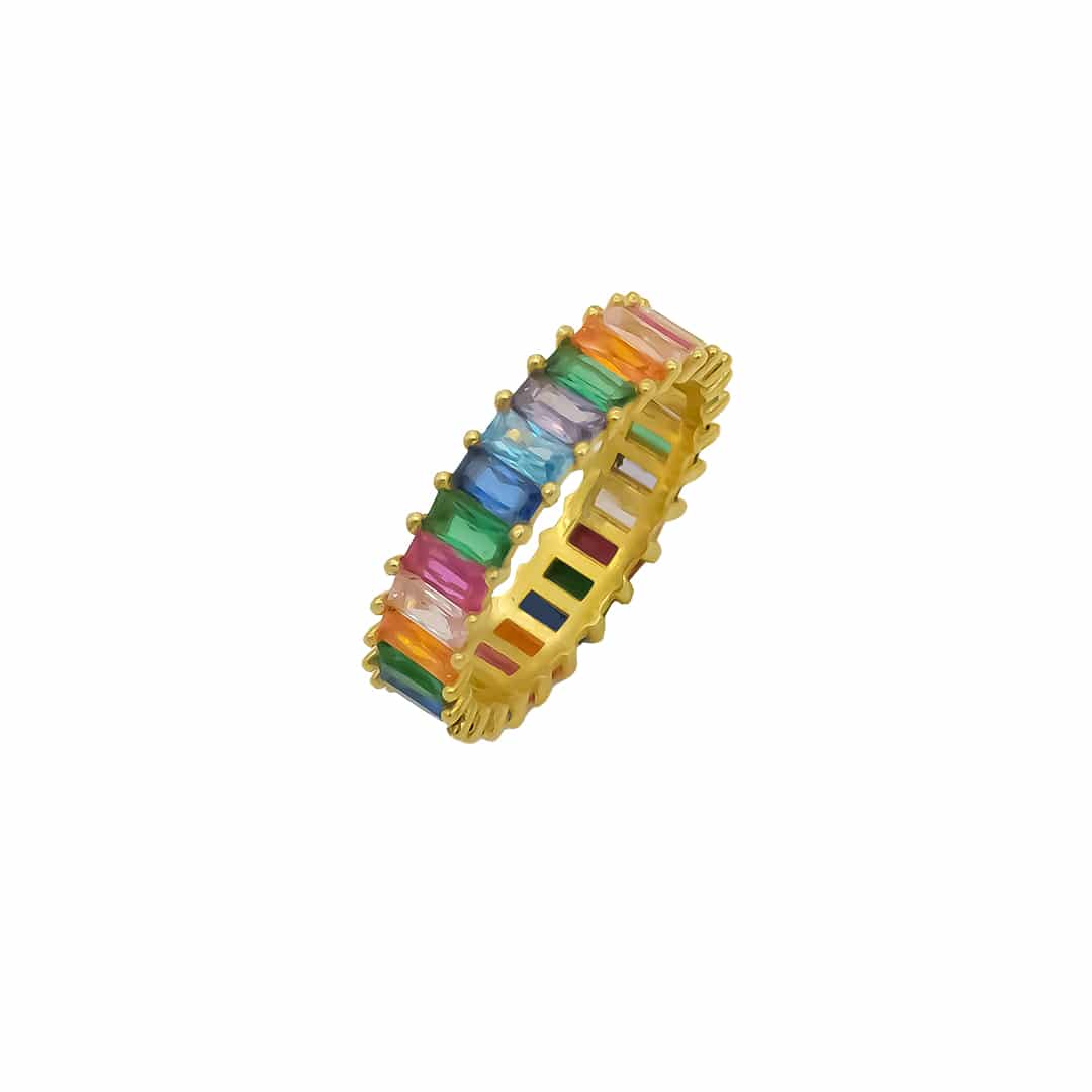 Bold Baguette Ring mit bunten Steinen aus 925er Silber