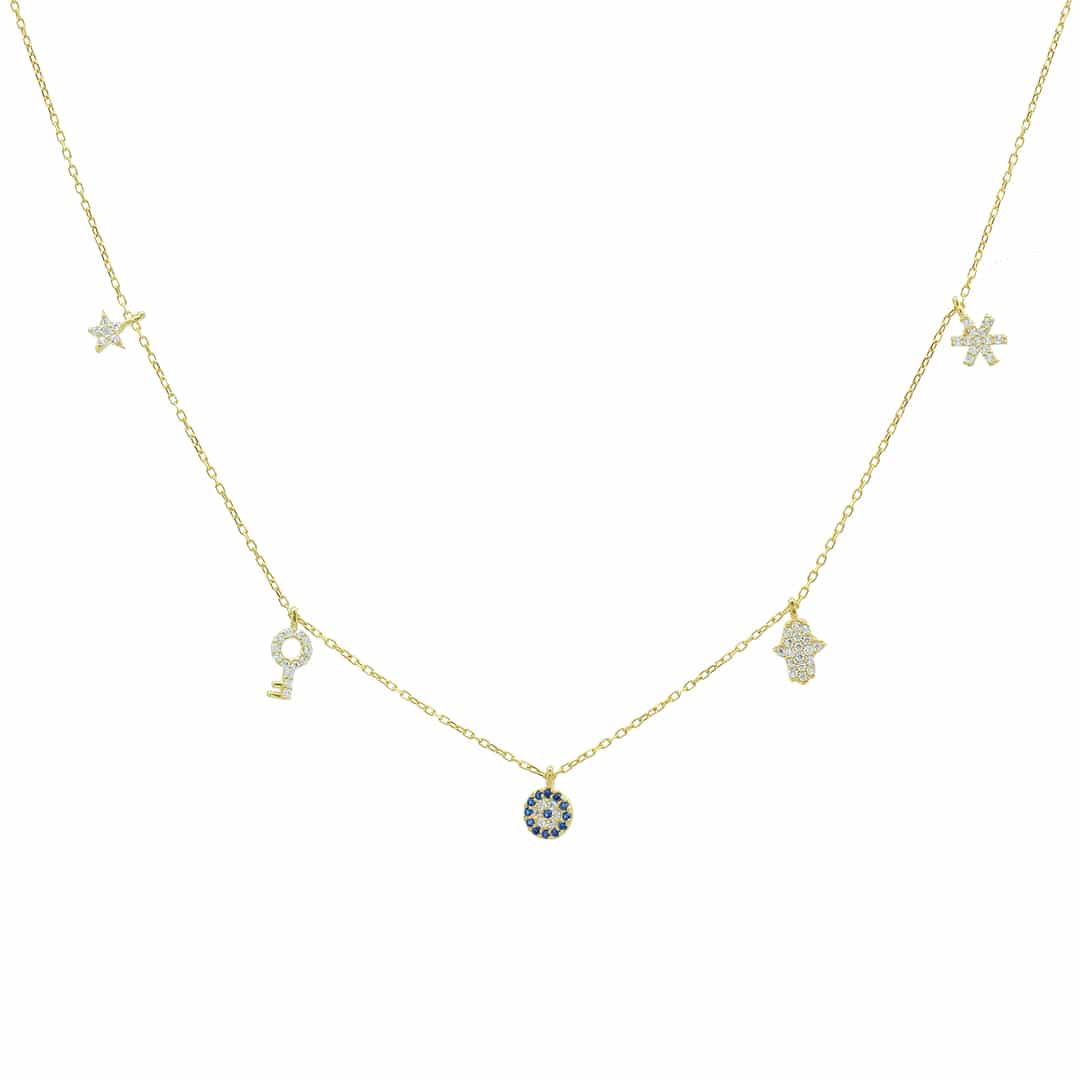 Unsere Charm Kette aus 925 Sterling Silber mit Nazar-Anhänger ist ein stilvoller Schutz- und Glücksbringer. Das Nazar-Auge (blaues Auge) wird traditionell als Symbol für Schutz und positive Energie getragen und verleiht dieser Kette eine besondere Bedeutung.
