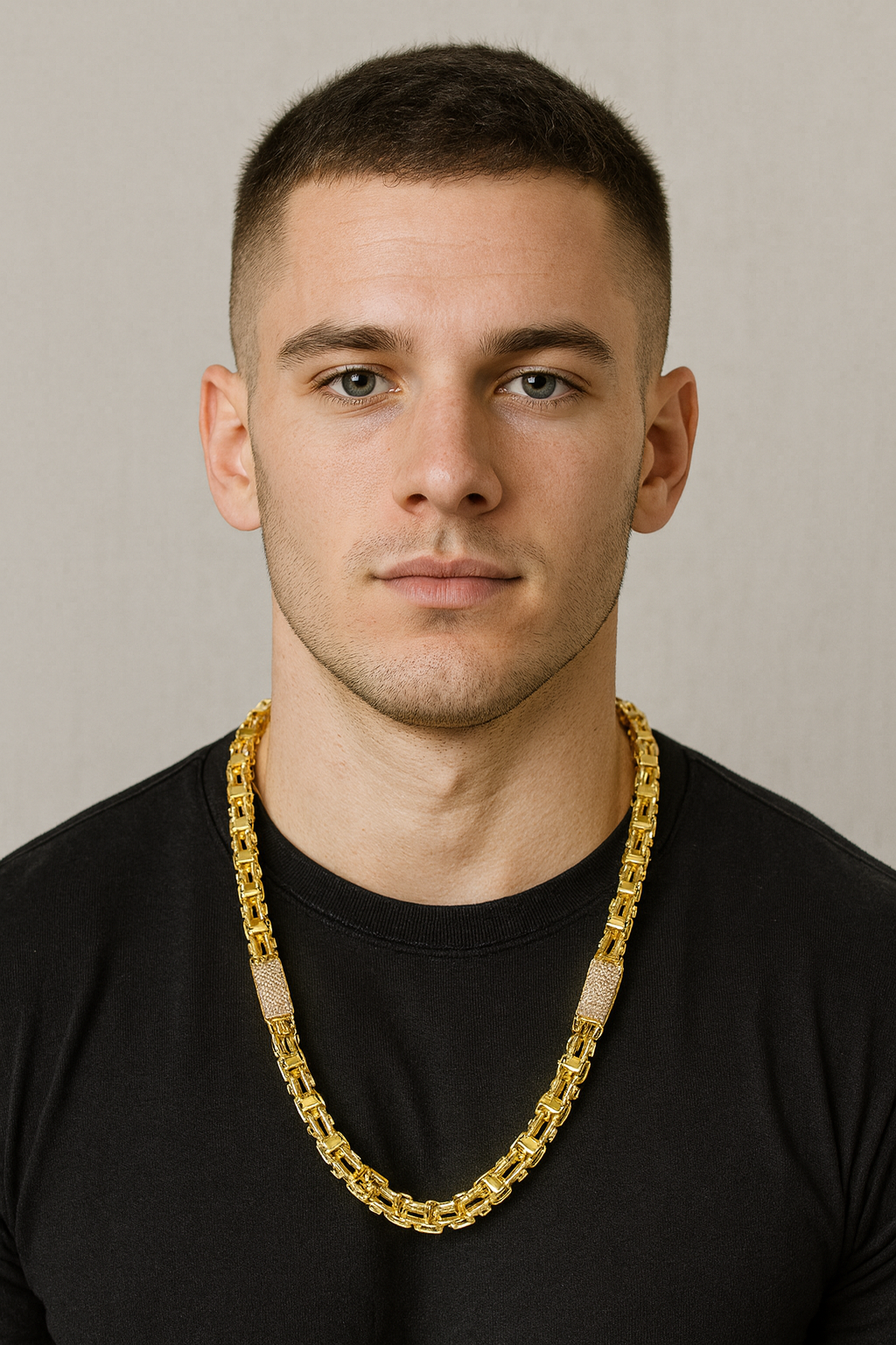 Käfigkette Iced-Out 8.5mm breit Silber 925 MIT 18K ECHTGOLD VERGOLDUNG