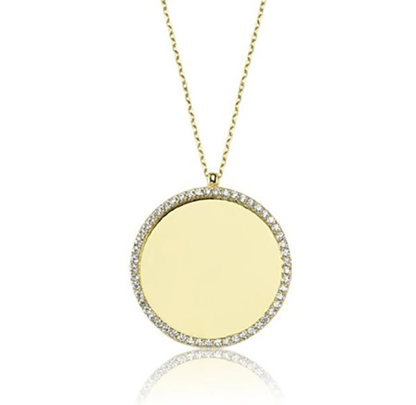 Plättchen-Gravurkette mit Zirkonia aus 925er Silber