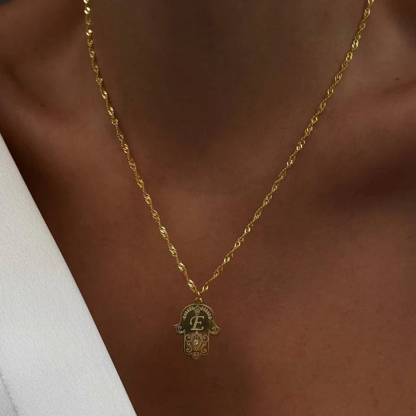Fatima-Hand-Kette mit Wunschbuchstabe aus 925er Silber