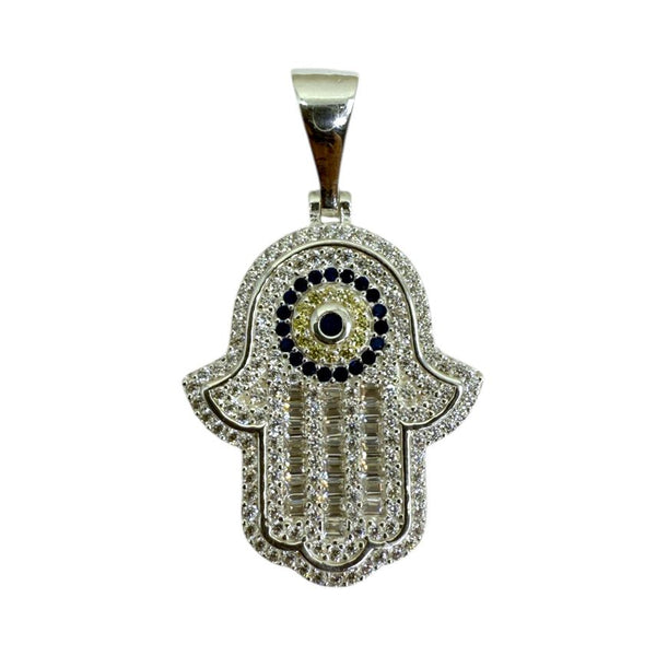Fatima-Hand-Anhänger Iced Out aus 925er Silber mit Zirkonia