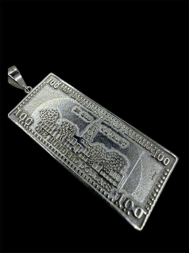100-Dollar-Schein Anhänger klein aus 925er Sterlingsilber – Ansicht 3