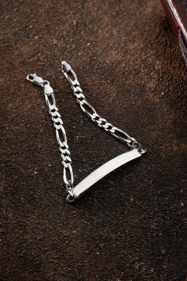 Figaro-Armband mit Gravurplatte aus 925er Silber