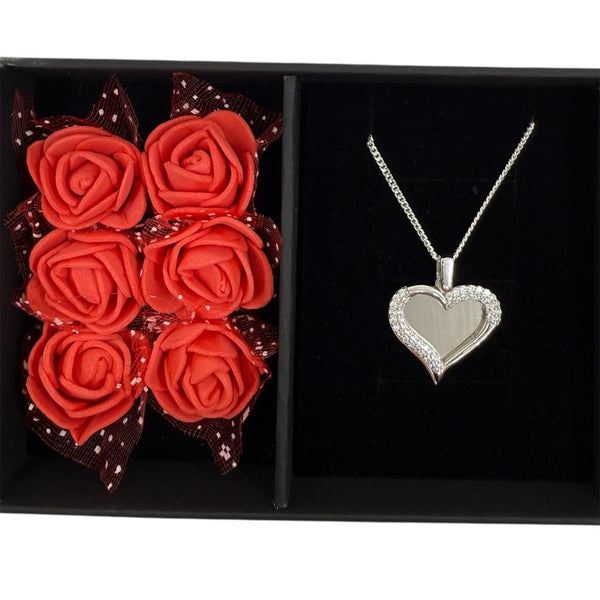 Herz LOVE Halskette aus 925er Silber mit Rosenbox und Gravur
