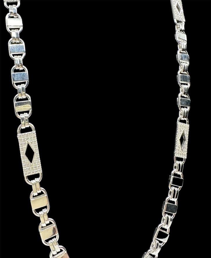 Plattenkette Iced Out (Steigbügelkette) 7 mm aus 925er Silber – Ansicht 4
