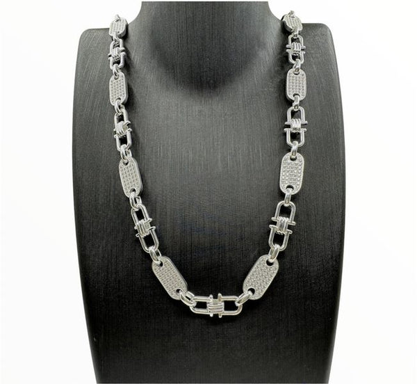 Plattenkette Iced Out (Steigbügelkette) 12 mm aus 925er Silber
