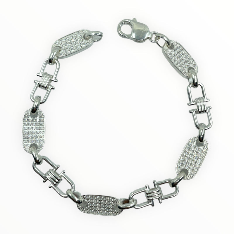 PLATTENKETTE Armband ICED OUT (Steigbügelkette) - 8MM BREIT- SILBER 925