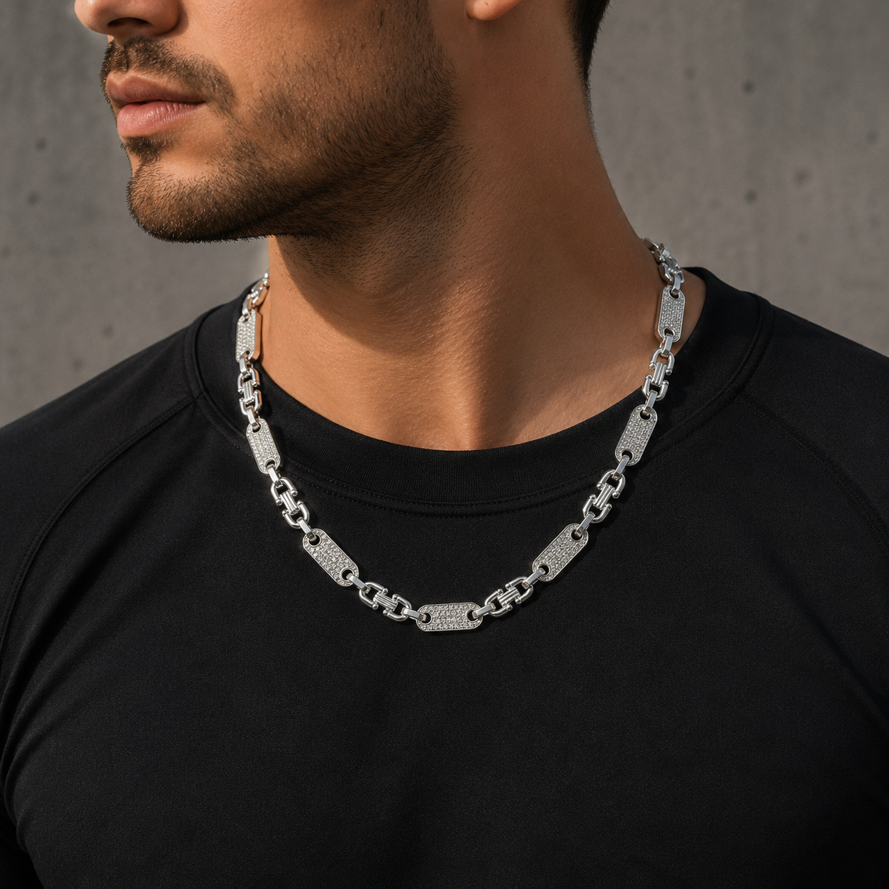 ICED OUT PLATTENKETTE (Steigbügelkette) - 6MM BREIT  60-70 CM - SILBER 925