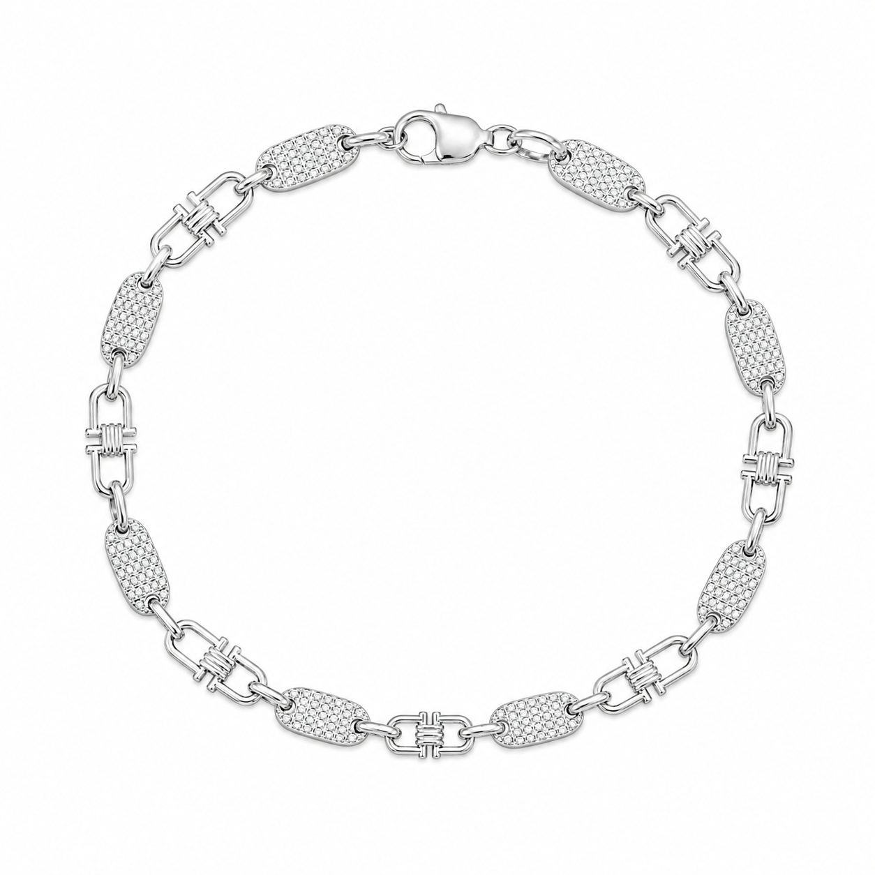 PLATTENKETTE ICED OUT  Armband (Steigbügelkette) - 6MM BREIT- SILBER 925