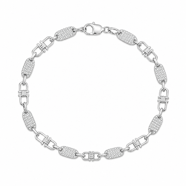 Plattenkette Armband Iced Out (Steigbügelkette) 6 mm aus 925er Silber