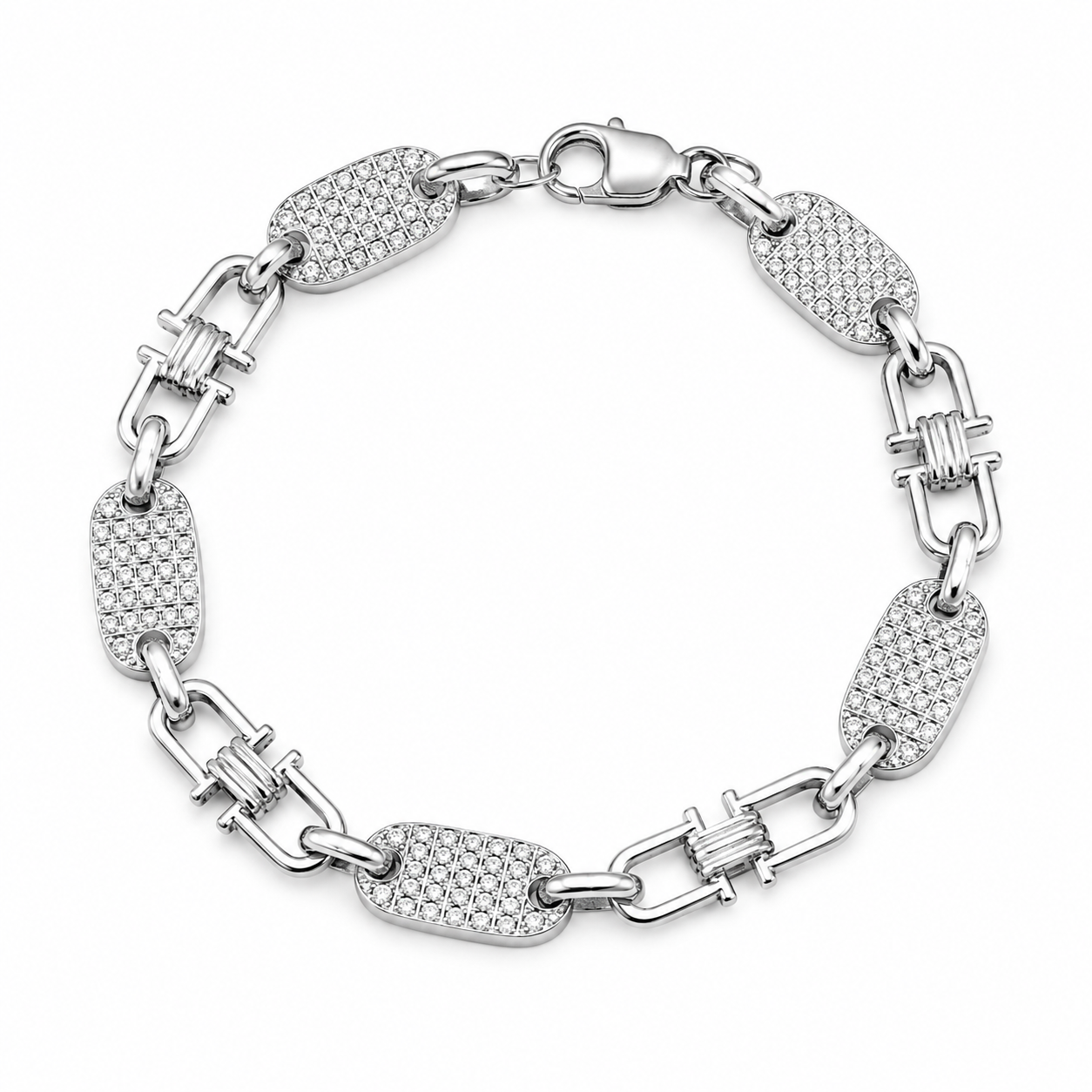 ICED OUT Plattenkette Armband 10mm aus 925 Sterling Silber
