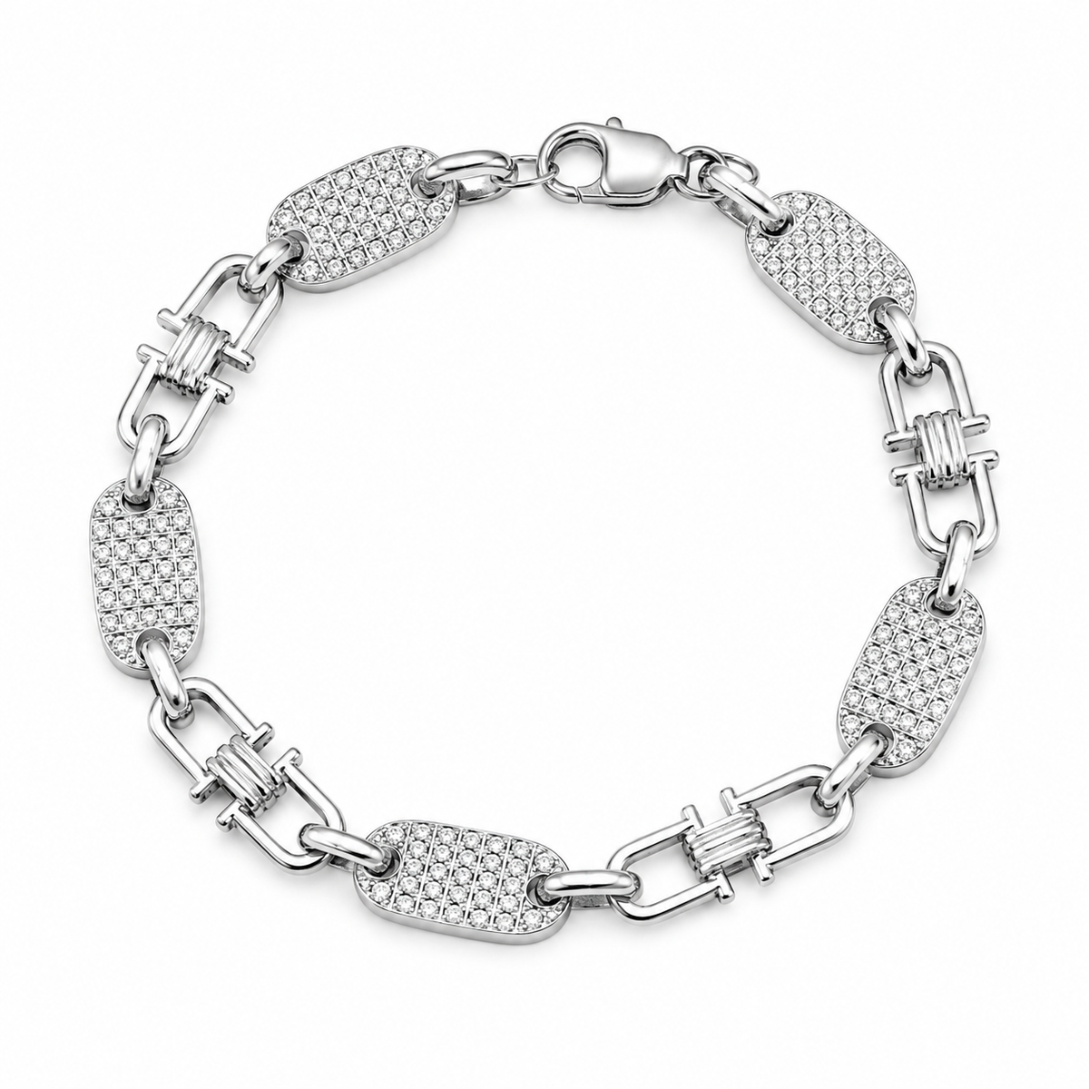 Plattenkette Armband Iced Out 10 mm aus 925er Sterlingsilber