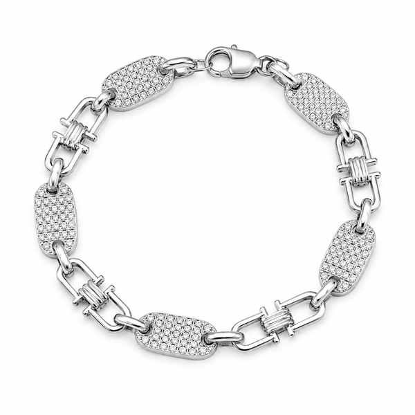 Plattenkette Armband Iced Out 10 mm aus 925er Sterlingsilber