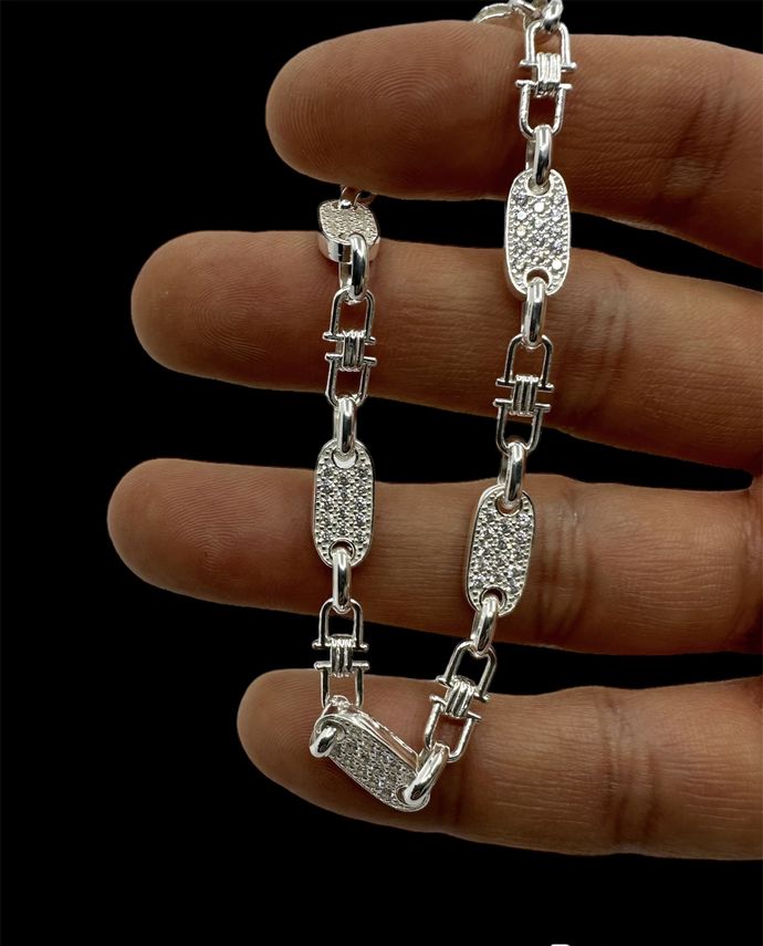 ICED OUT PLATTENKETTE Armband (Steigbügelkette) - 6MM BREIT- SILBER 925